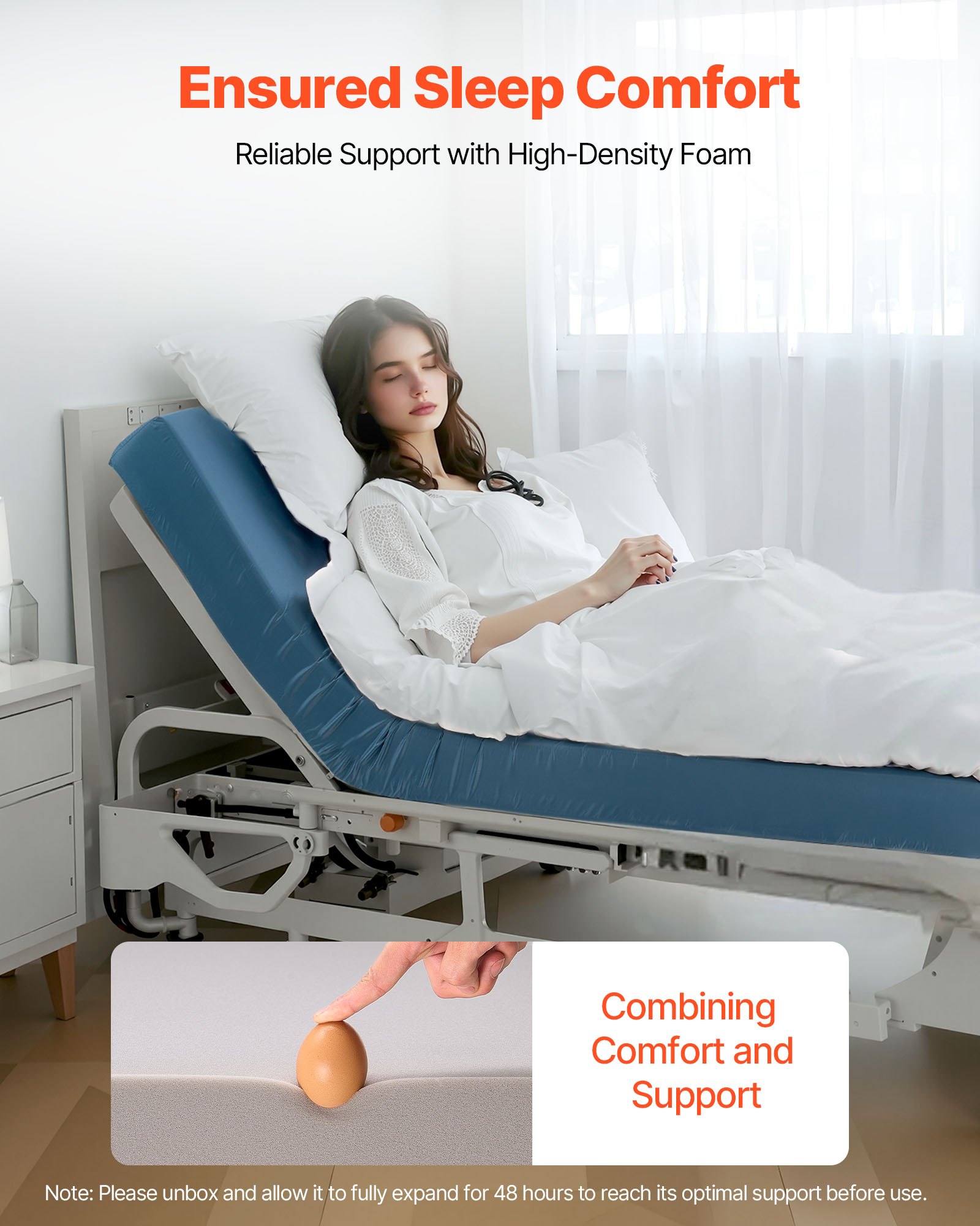 VEVOR Verpleegmatras, draagvermogen 158 kg, medisch schuimmatras, waterdicht, voor de behandeling van decubitus in verpleeghuizen en thuiszorg, 2030 x 914 x 153 mm