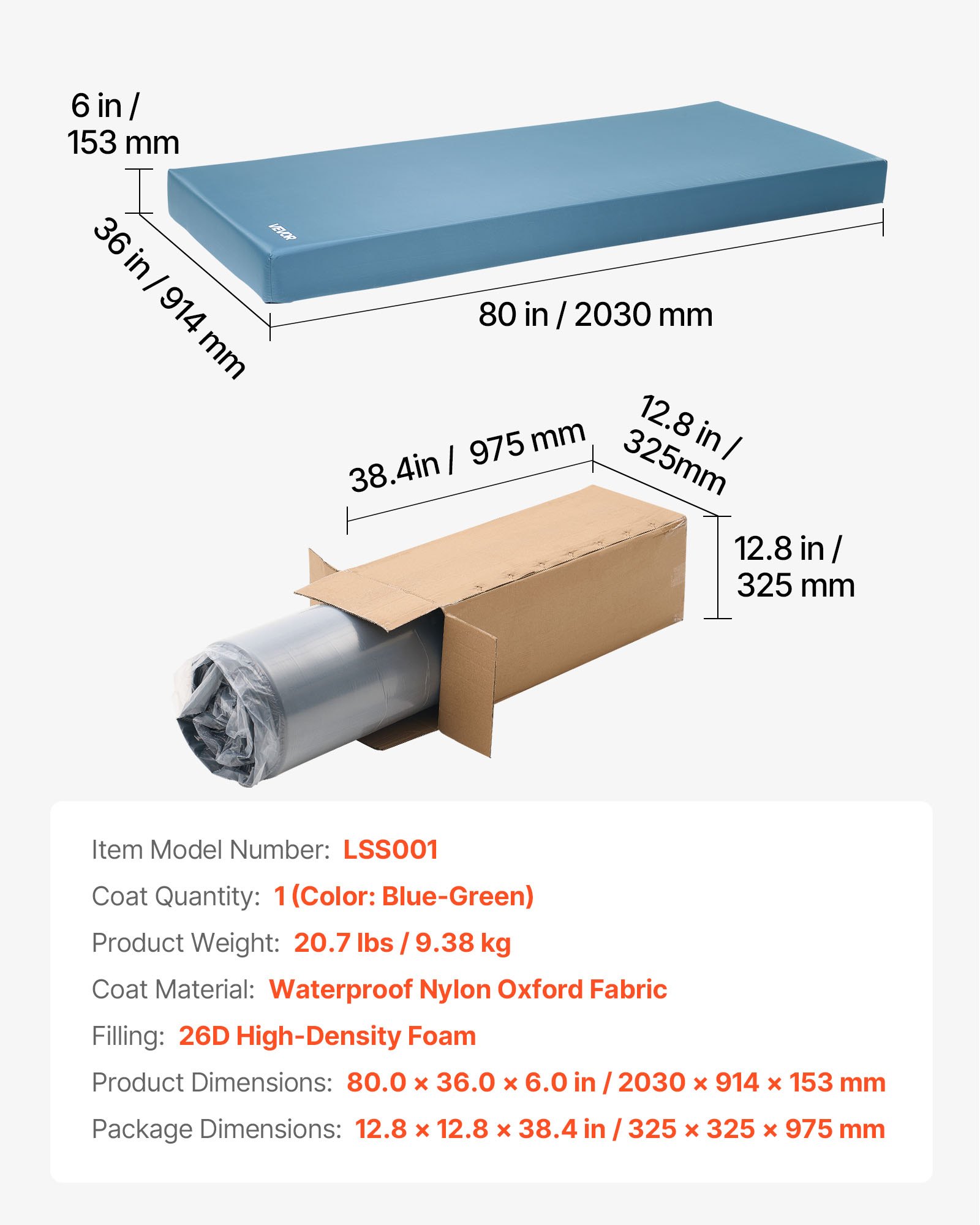 VEVOR Verpleegmatras, draagvermogen 158 kg, medisch schuimmatras, waterdicht, voor de behandeling van decubitus in verpleeghuizen en thuiszorg, 2030 x 914 x 153 mm