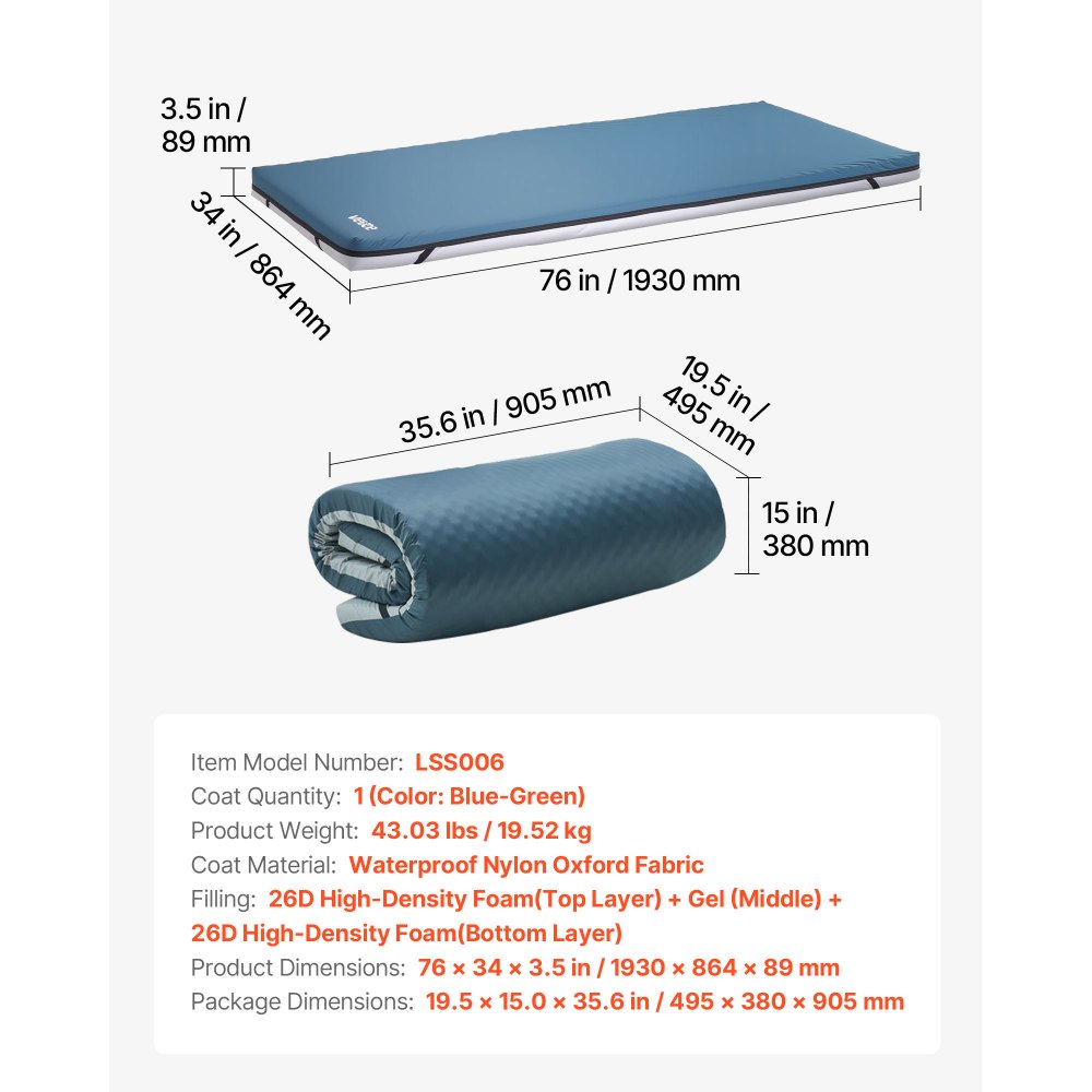 VEVOR Hospital Bed Mattress, 300 lbs Load, Long Term Care Pressure Redistribution Medical-Grade Dual Layer Foam Mattress, Waterproof for Bedsore Treatment Nursing Homes and Home Care, 34 x 76 x 3.5 in