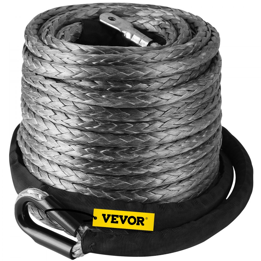 VEVOR  Winch Rope, 3/8" x 95' Synthetic Winch Rope, 20500lbs Stainless Steel Protective Sleeve, Protective Thimble Sleeve for SUV ATV UTV Truck Jeep