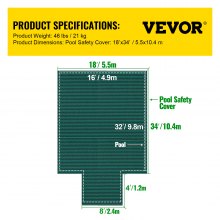 VEVOR zwembadzeil 5,5 m x 10,4 m, geschikt voor 4,9 m x 9,8 m, rechthoekig ingegraven winterzeil, groen gaas, stevige zwembadveiligheidsafdekking voor zwembad