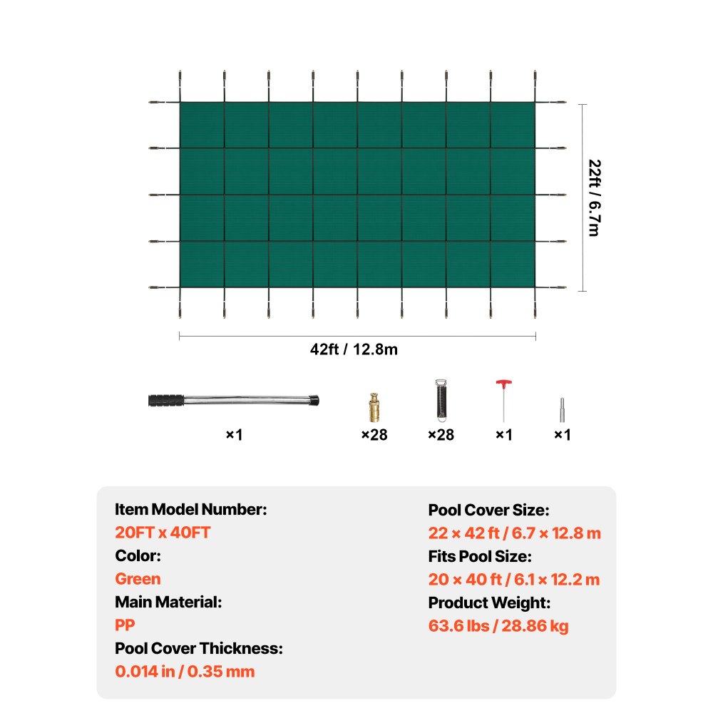 VEVOR zwembadveiligheidsafdekking, geschikt voor rechthoekige, in de grond te plaatsen zwembadafdekking van 20 x 40 ft, groen gaas, stevige zwembadveiligheidsafdekking voor zwembaden, winterveiligheidsafdekking