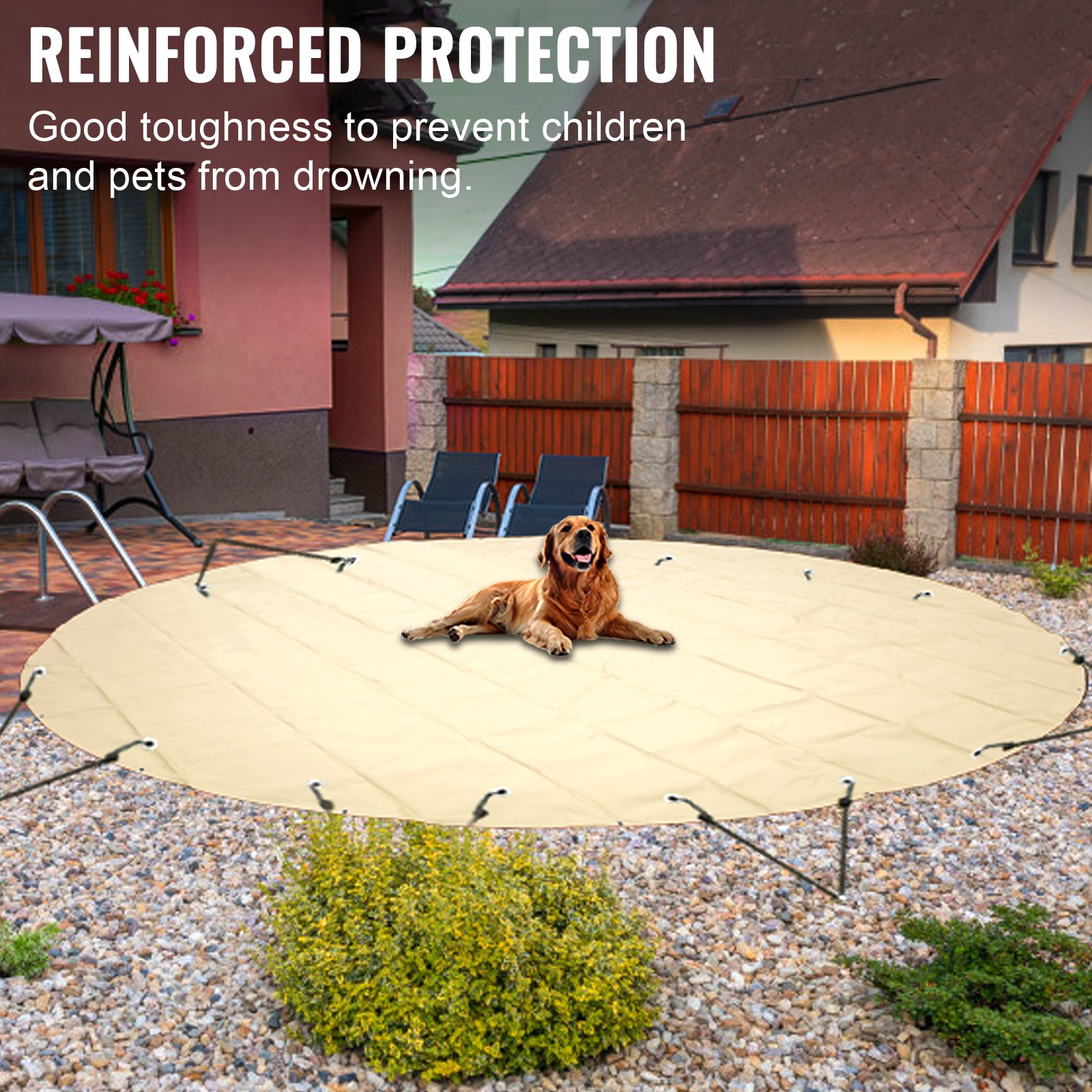 VEVOR Zwembadafdekking met Beige Afmeting 4,5 m Diameter Afdekking voor Buitenzwembad Zwembadgrootte 4,2 m Diameter Zwembad Afdekzeil, Rechthoekige Afdekking van Ingegraven Zwembad voor, Garden, Hotel