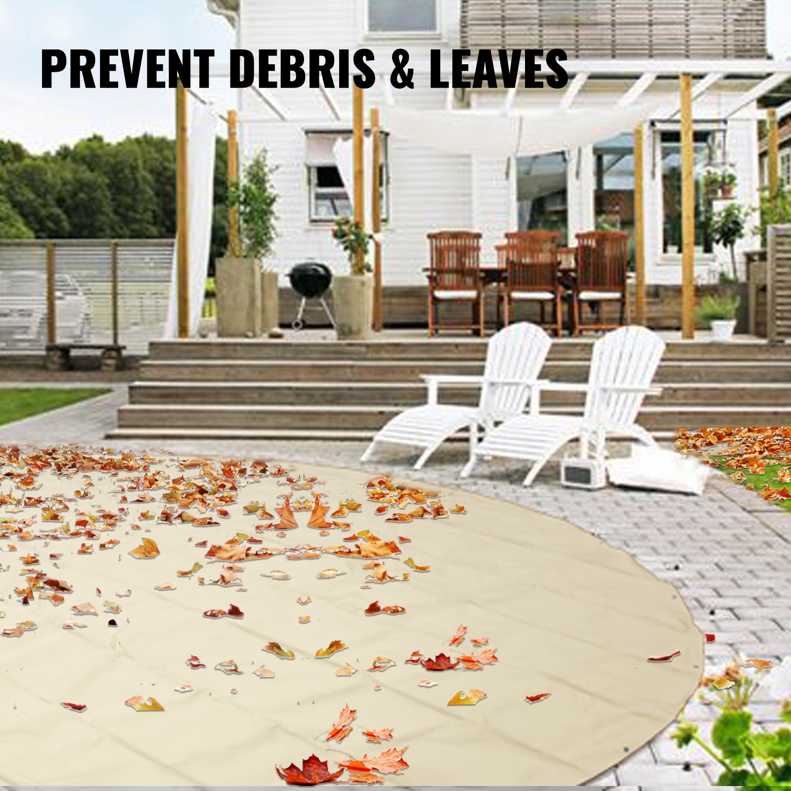 VEVOR Zwembadafdekking met Beige Afmeting 4,5 m Diameter Afdekking voor Buitenzwembad Zwembadgrootte 4,2 m Diameter Zwembad Afdekzeil, Rechthoekige Afdekking van Ingegraven Zwembad voor, Garden, Hotel