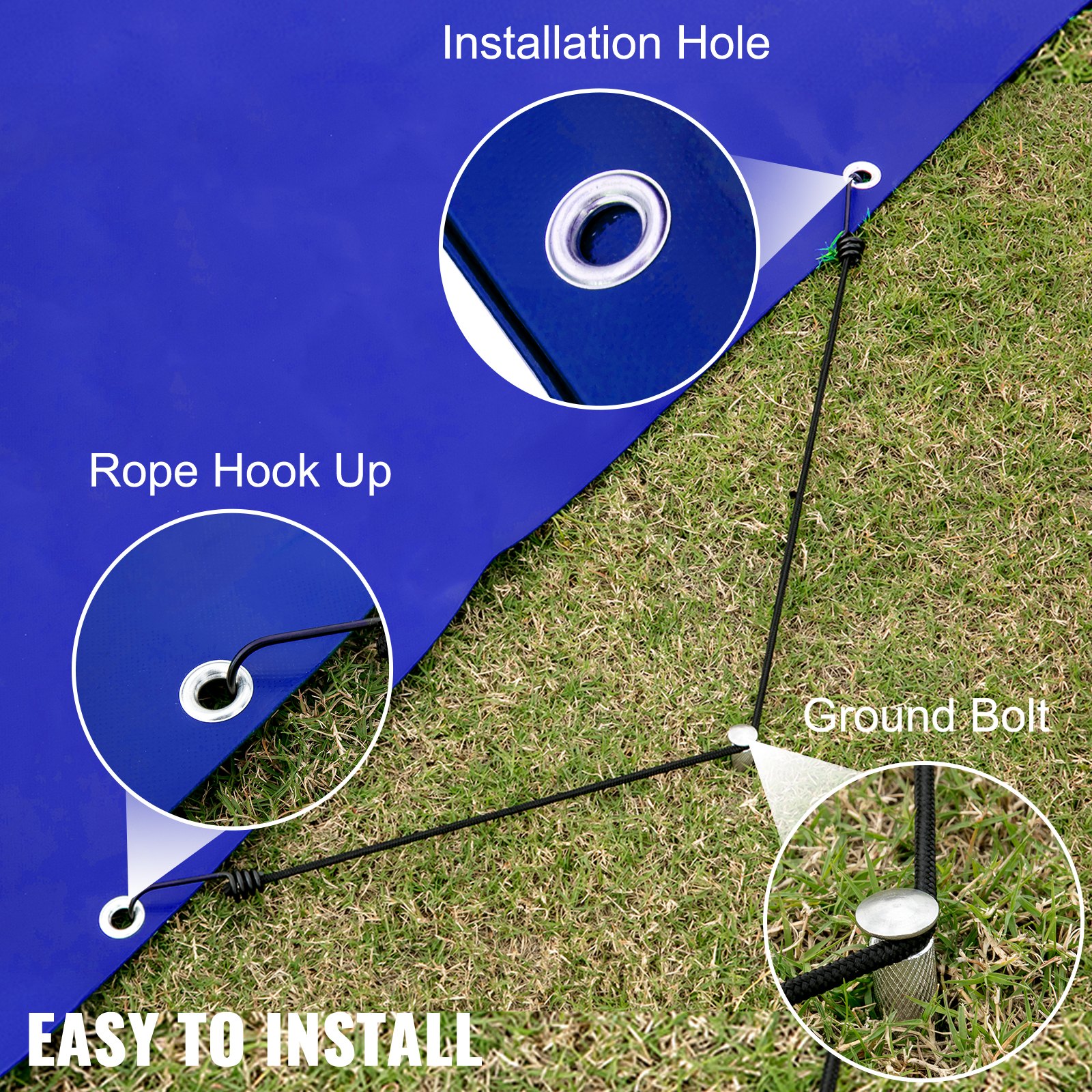 VEVOR Pool Safety Cover Fits 12x22ft Rectangle Inground Pools, Safety Pool Cover with Drainage Holes, Mesh Pool Cover for Swimming Pool, PVC Winter Safety Cover, Blue