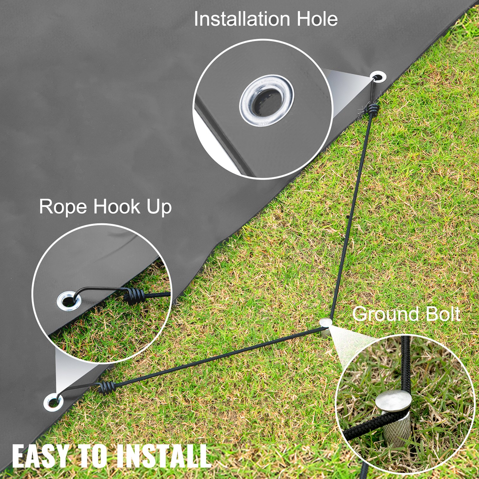 VEVOR Pool Safety Cover, 23 ft Dia. In-ground Pool Cover, Charcoal In-ground Pool Cover, PVC Pool Covers Round Safety Pool Cover Solid Safety Pool Cover for Swimming Pool Winter Protection Cover