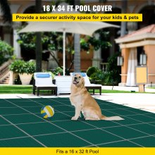 VEVOR Inground Pool Safety Cover, 18 ft x 34 ft Rectangular Winter Pool Cover with Left Step, Triple Stitched, High Strength Mesh PP Material, Good Rain Permeability, Installation Hardware Included