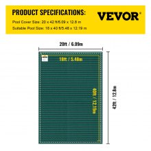 VEVOR Inground Pool Safety Cover, 20 ft x 42 ft Rectangular Winter Pool Cover, Triple Stitched, High Strength Mesh PP Material with Good Rain Permeability, Installation Hardware Included, Green