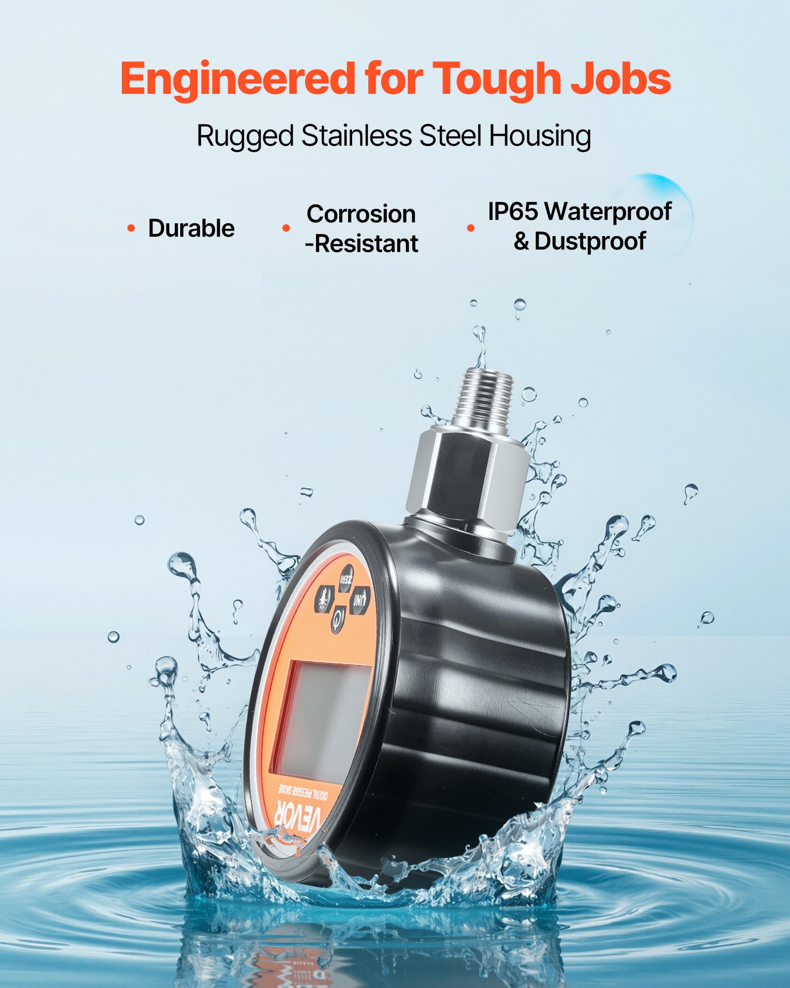 VEVOR Digitale hydraulische drukmeter, 0-700 bar hydraulische druksensor, manometertester met 1/4 inch NPT-basisingang voor graafmachines, hydraulische testmeter in roestvrijstalen behuizing