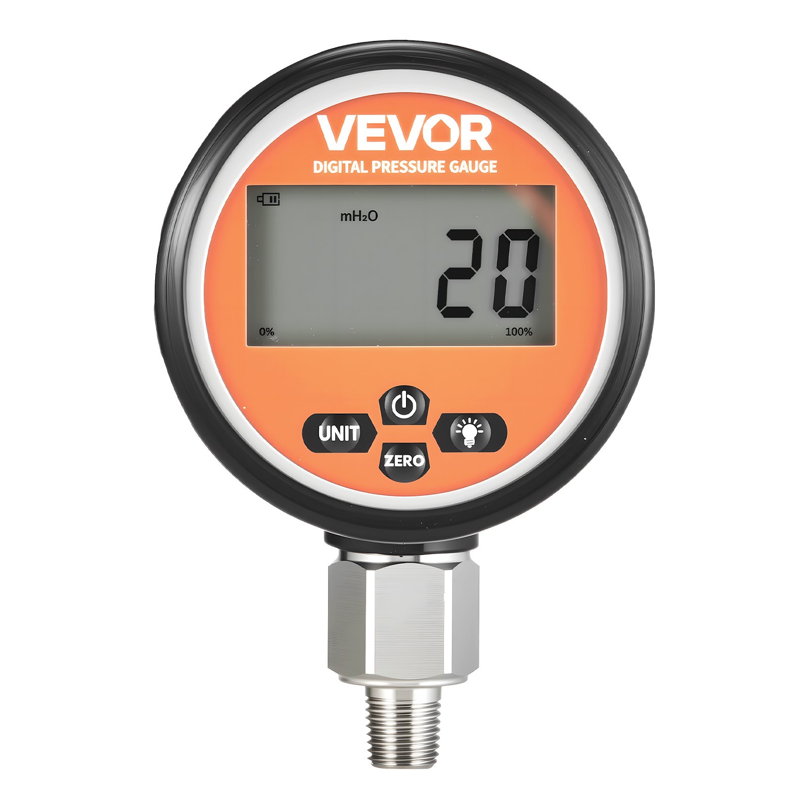 VEVOR Digitale hydraulische drukmeter, 0-700 bar hydraulische druksensor, manometertester met 1/4 inch NPT-basisingang voor graafmachines, hydraulische testmeter in roestvrijstalen behuizing