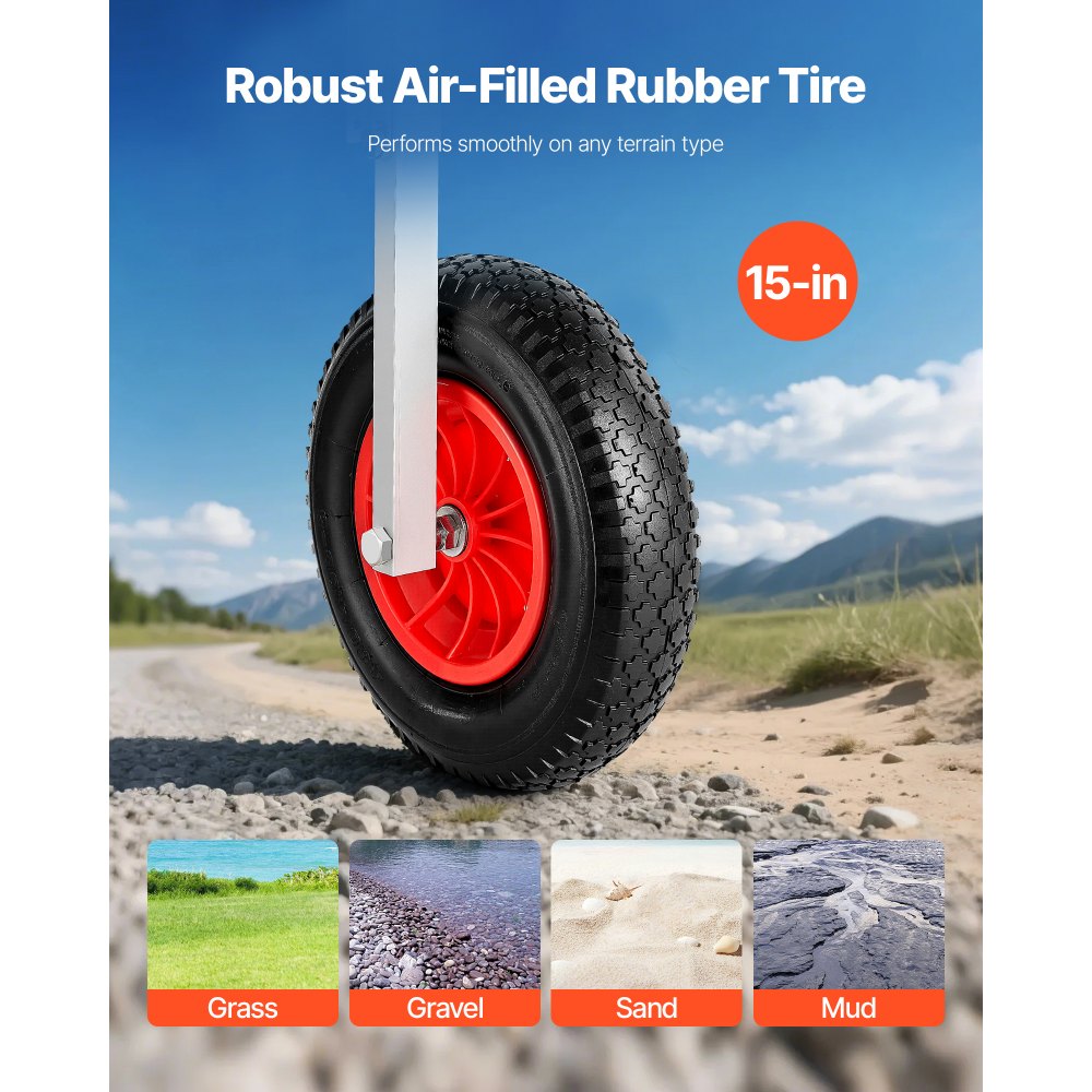 VEVOR Boat Launching Wheels, 136.1 kg Load Capacity, 381 mm Aluminium Alloy Transom Wheel with Inflatable Rubber Tires, Folding Launch Wheels with 4 Quick Release Pin, Fit 4.5m Inflatable Fishing Boat