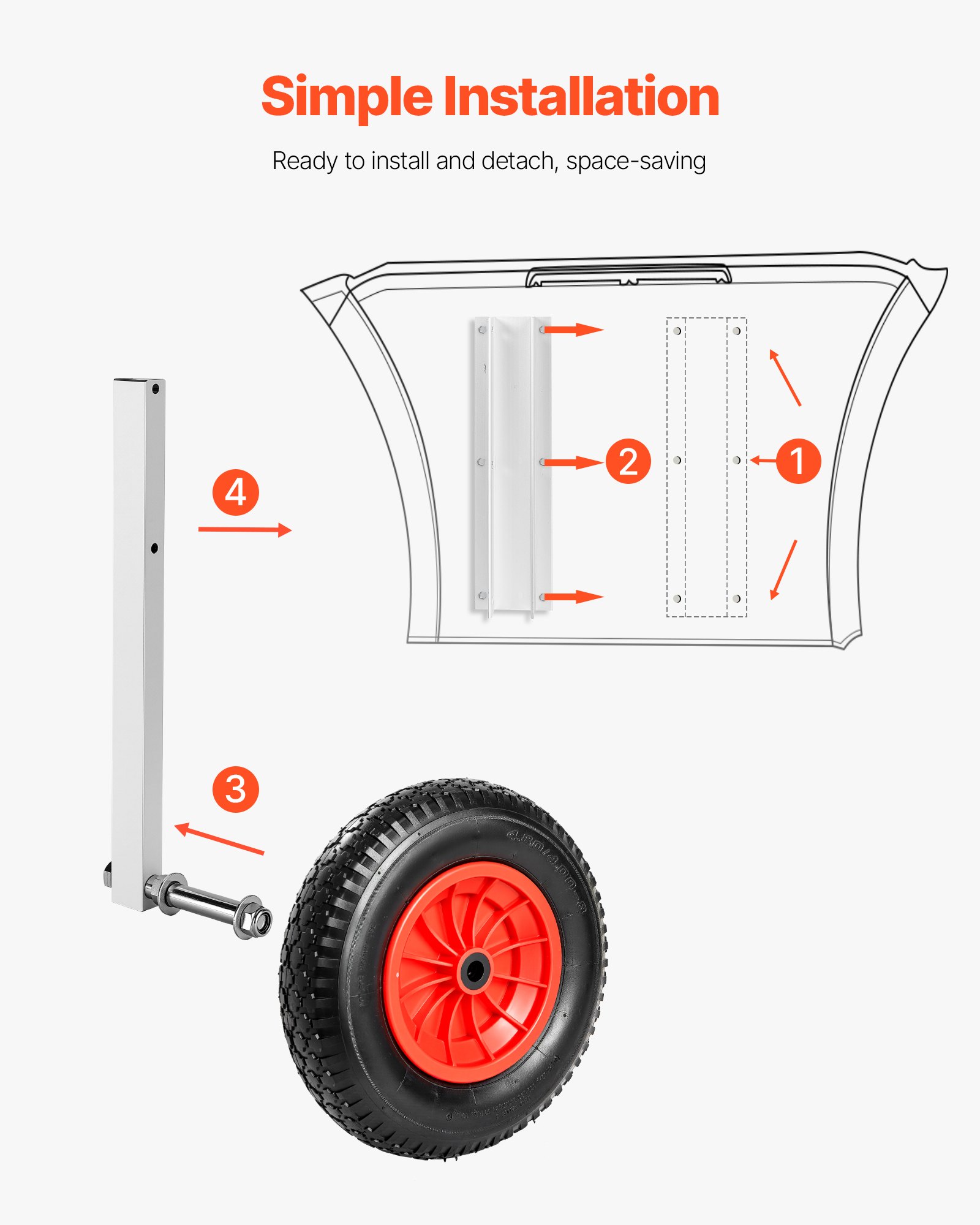 VEVOR Boat Launching Wheels, 136.1 kg Load Capacity, 381 mm Aluminium Alloy Transom Wheel with Inflatable Rubber Tires, Folding Launch Wheels with 4 Quick Release Pin, Fit 4.5m Inflatable Fishing Boat