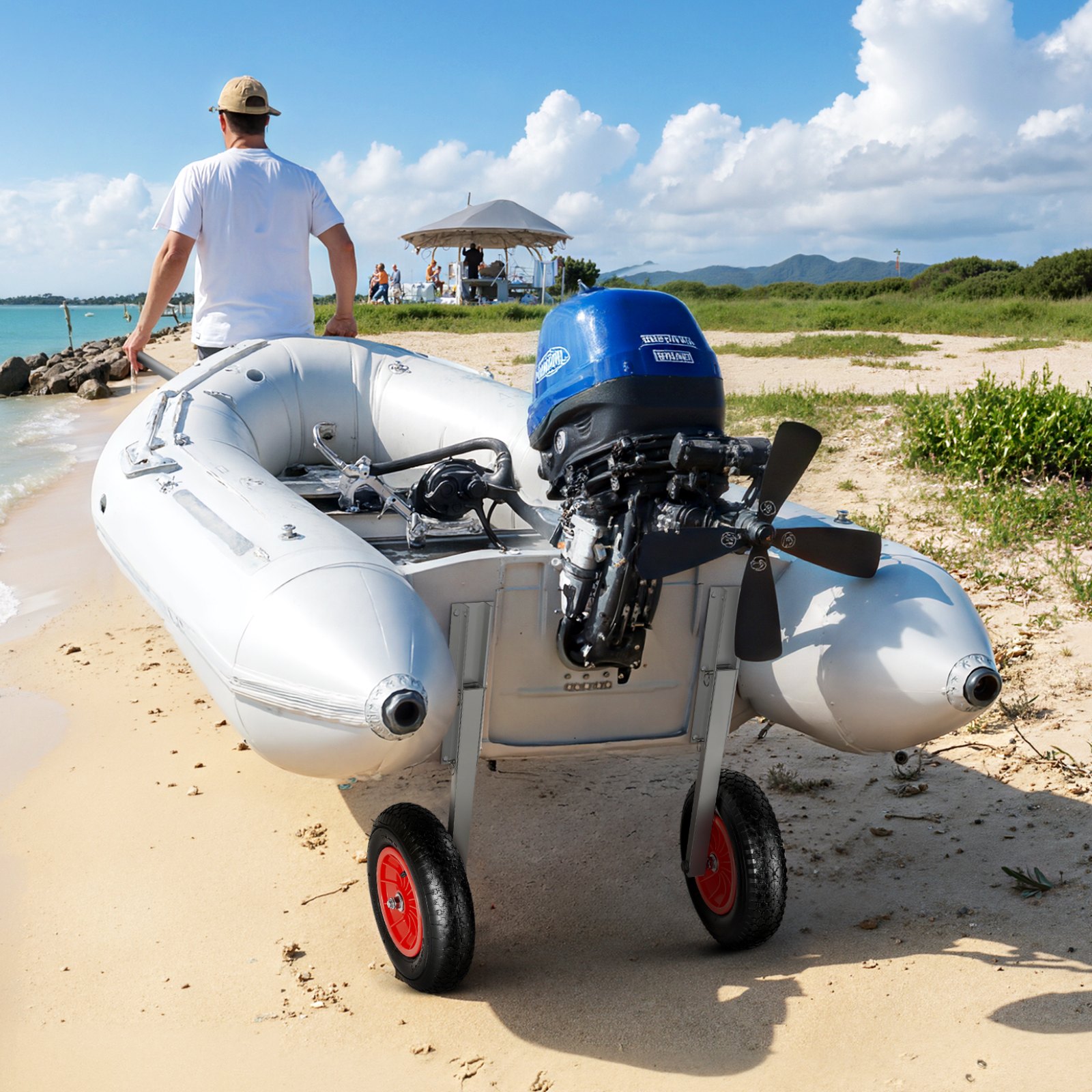 VEVOR Boat Launching Wheels, 136.1 kg Load Capacity, 381 mm Aluminium Alloy Transom Wheel with Inflatable Rubber Tires, Folding Launch Wheels with 4 Quick Release Pin, Fit 4.5m Inflatable Fishing Boat