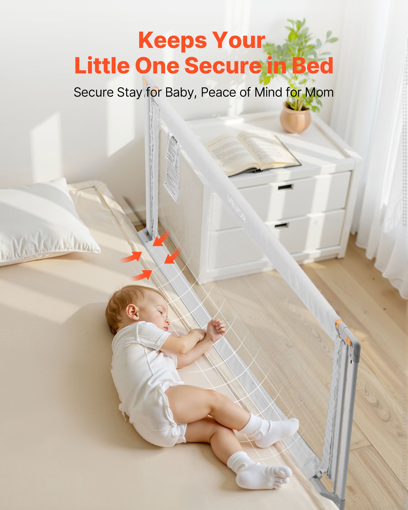 VEVOR Bedhek, bedhek met versterkte ijzeren buis en Oxford-stof, in hoogte verstelbaar kinderbedhek, kinderbedhek, valbeveiliging voor kinderbed, stapelbed, 150 x 68-89 cm