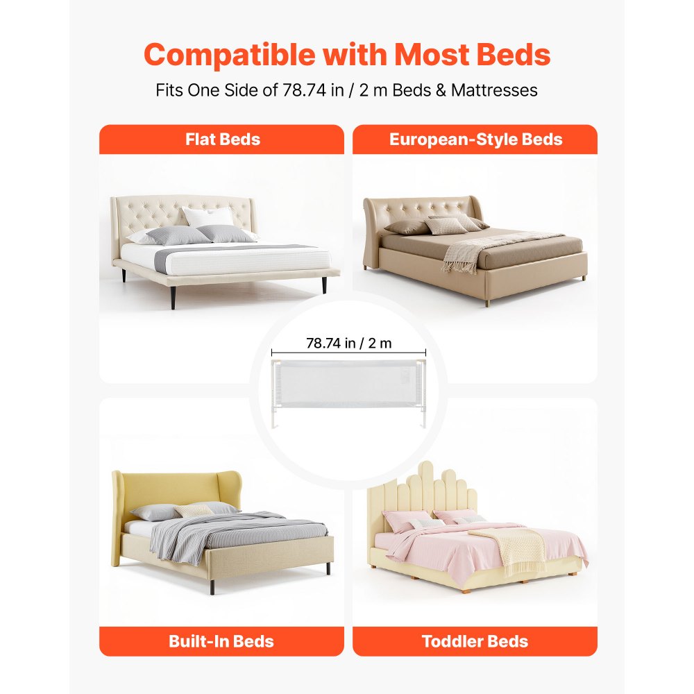 VEVOR Bedhek, bedhek met versterkte ijzeren buis en Oxford-stof, kinderbedhek, babybedhek, kinderbedhek, valbeveiliging voor kinderbed, stapelbed, 200 x 68-89 cm