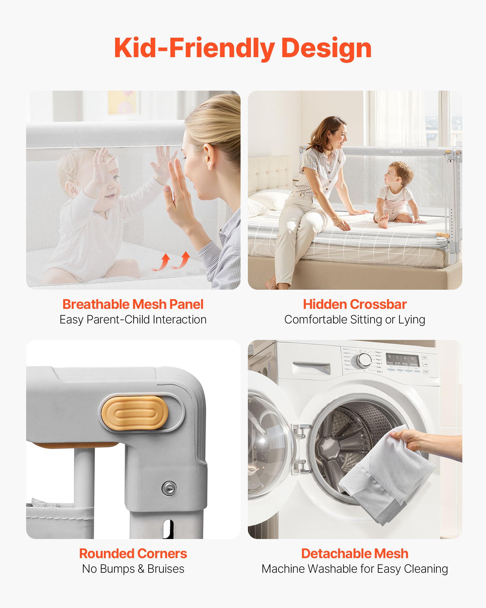 VEVOR 3 Piece Toddler Bed Rail, Kids Beds Guard Rail with Reinforced Iron Pipe and Oxford Cloth, Adjustable Height Bed Side Railing, Portable Guard Bumper Barrier for Queen Size, 3 Sides, Grey