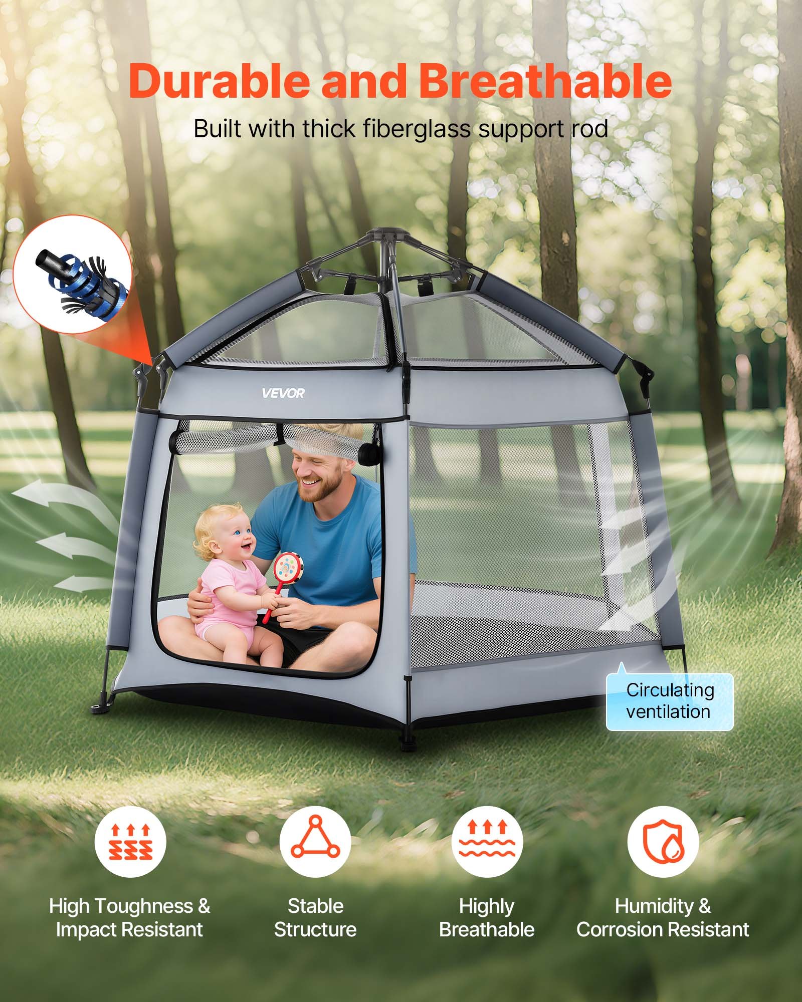 VEVOR Baby Playpen, Pop Up Toddler Playpen with Canopy, Indoor & Outdoor Portable Play Yard for Babies Toddlers with UPF 50+ Sunshades & Travel Bag for Home Park Beach, Foldable and Lightweight