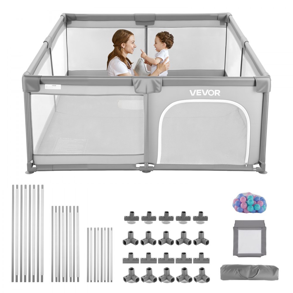 VEVOR Baby Playpen, 78.7″ x 70.3″ Extra Large Playpen for Babies Toddlers, Indoor/Outdoor Baby Fence Play Yard, No-Gap Safety Activity Center with 50 Ocean Balls, Zippered Door & Soft Breathable Mesh