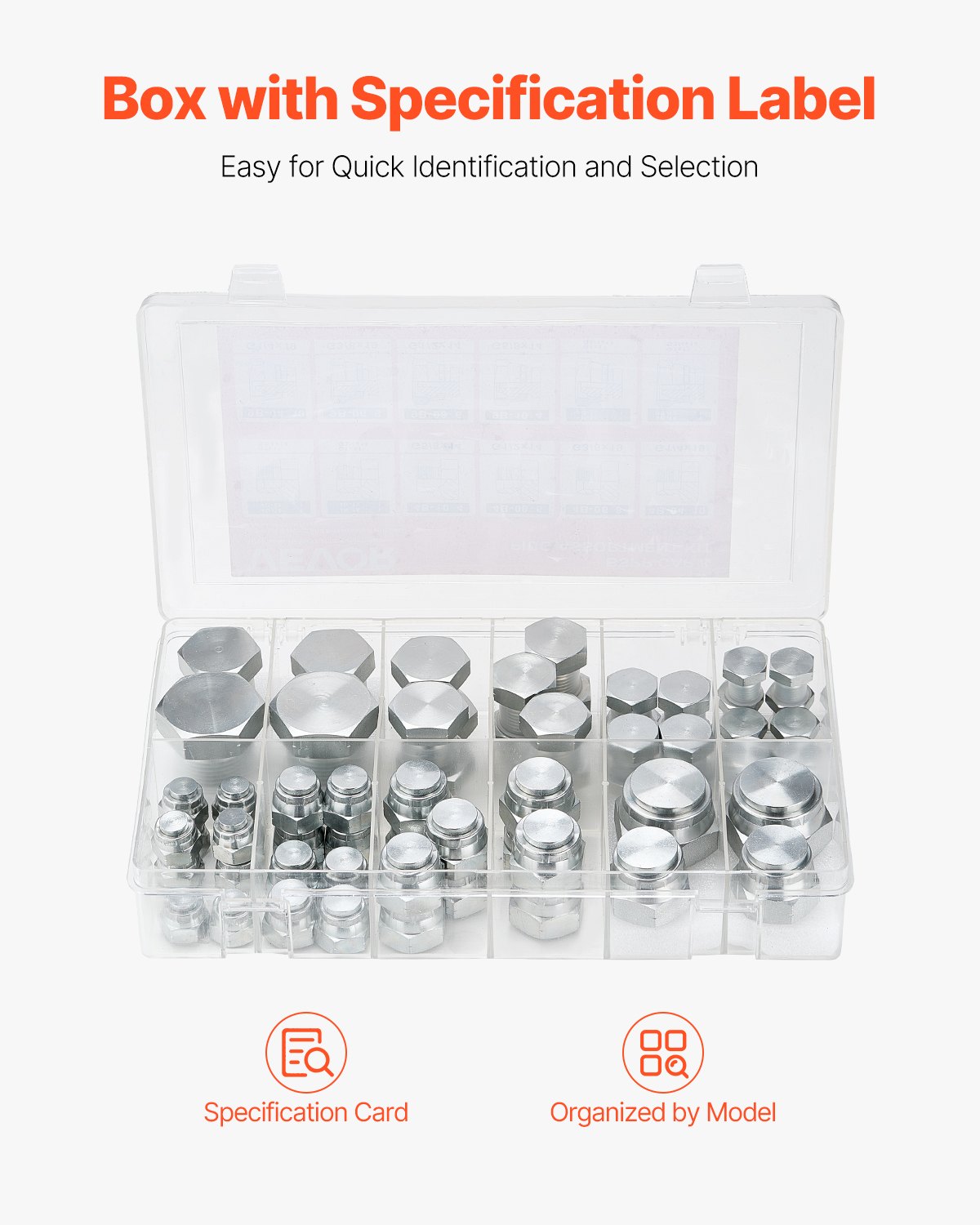 VEVOR 64 PCS BSPP Hydraulic Fittings, Hydraulic Cap and Plug Kit with Precision Threading, Galvanized Steel Heavy Duty Hydraulic Fitting Adapter Kit, Dash Sizes 04/06/08/10/12/16