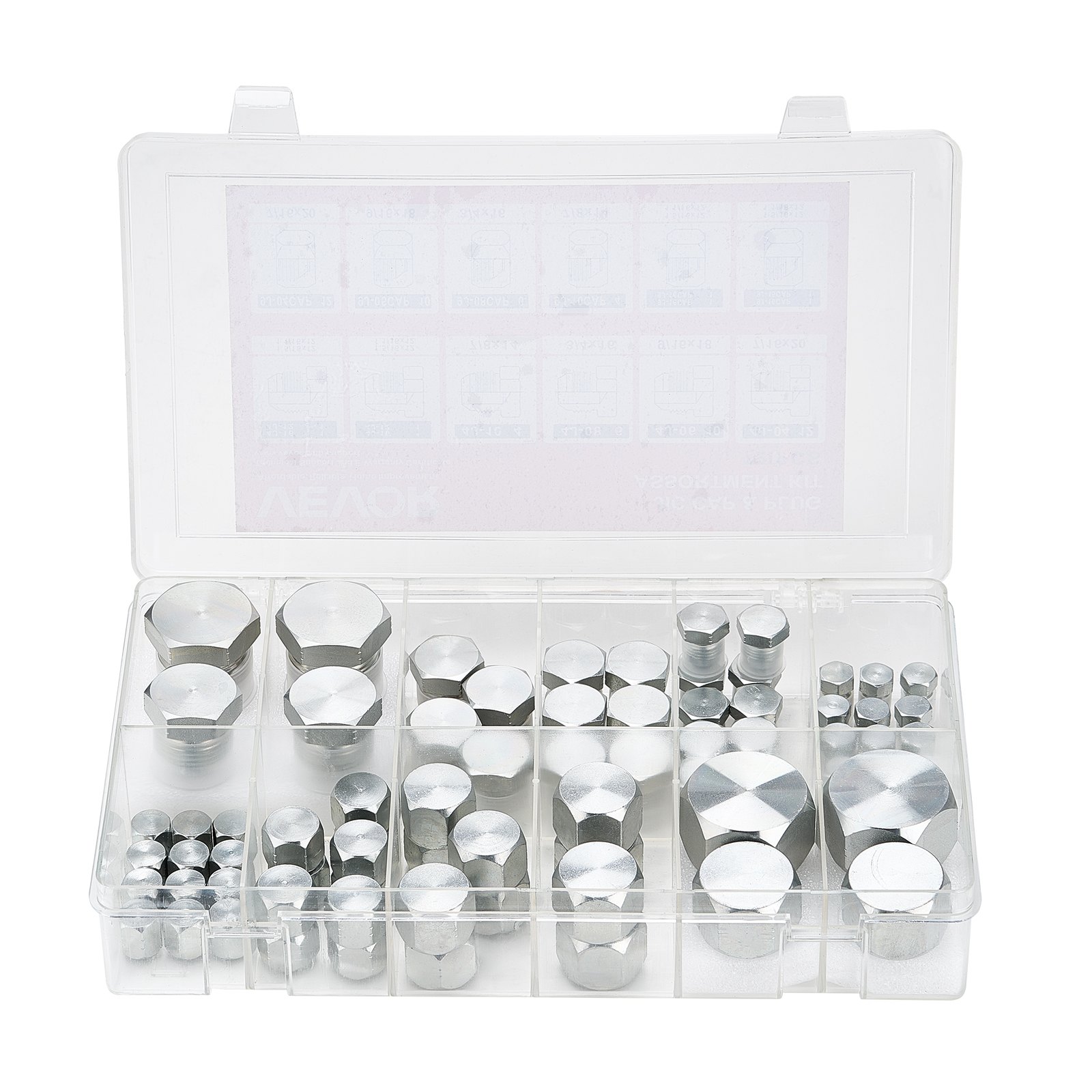 VEVOR 72-delige JIC hydraulische fittingen, industriële hydraulische dop en plug, slang- en pijpfittingset, dop en plugset, precisieschroefdraad in 37° sectiematen 4, 6, 8, 10, 12, 16