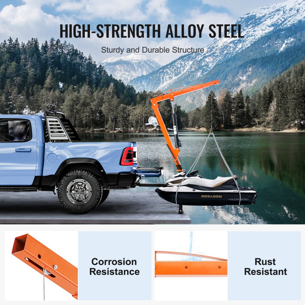 VEVOR Hydraulic Pickup Truck Crane, 500 lbs Capacity, 360° Swivel, Hitch Mounted Crane with Three Boom Capacities of 110 lbs, 220 lbs & 440 lbs, for Lifting Goods in Construction, Forestry, Factory