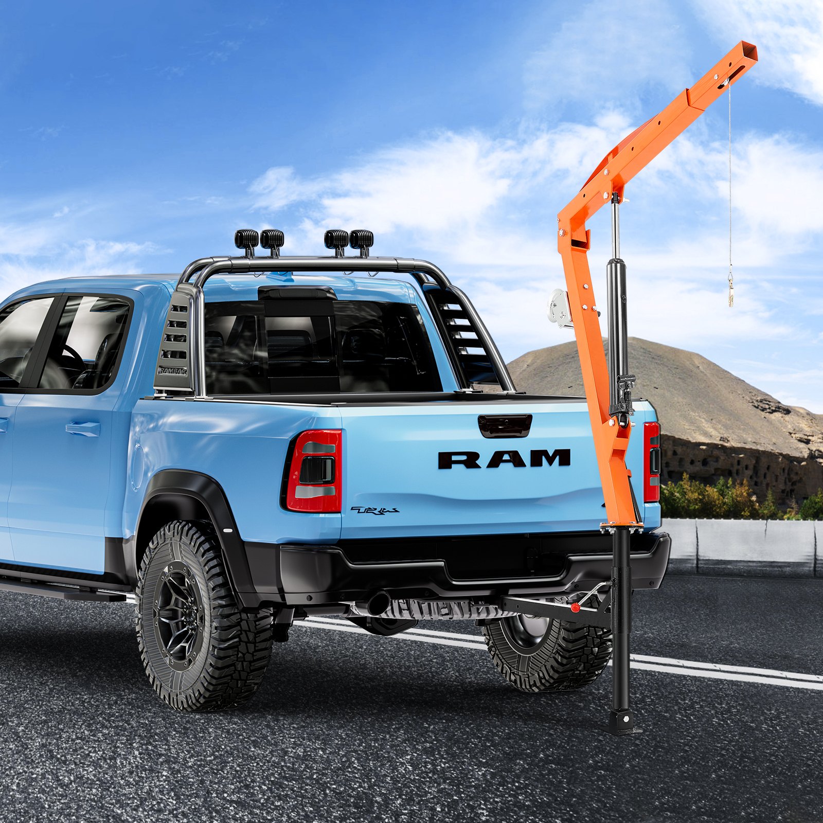 VEVOR Hydraulic Pickup Truck Crane, 500 lbs Capacity, 360° Swivel, Hitch Mounted Crane with Three Boom Capacities of 110 lbs, 220 lbs & 440 lbs, for Lifting Goods in Construction, Forestry, Factory