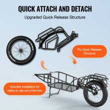 VEVOR Fietskar, Fietskar met draagvermogen van 32 kg, Quick Release-constructie met universele trekhaak, 20" wielen, past op de meeste fietswielen, Frame van koolstofstaal