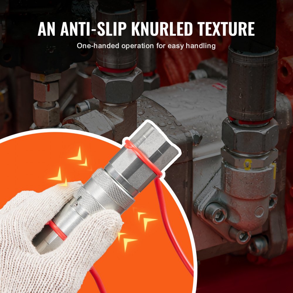 VEVOR 1/2-inch vlakke hydraulische koppelingen, 1/2-inch NPT hydraulische snelkoppelingen voor skid-steerladers met 4 stofkappen (ISO16028)