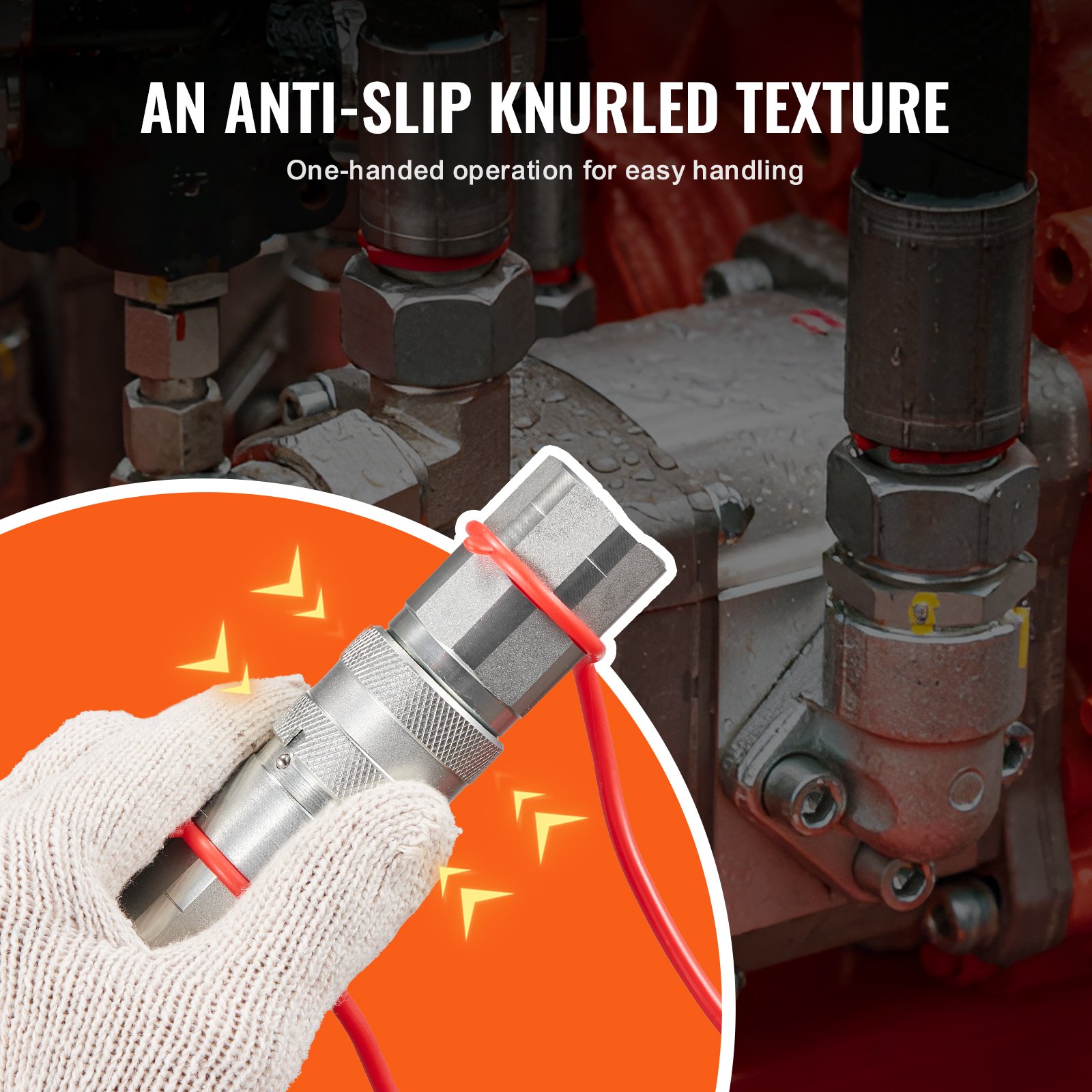 VEVOR 1/2" Flat Face Hydraulic Couplers, 1/2" NPT Skid Steer Hydraulic Quick Connect Couplers with 4 Dust Caps (ISO16028)