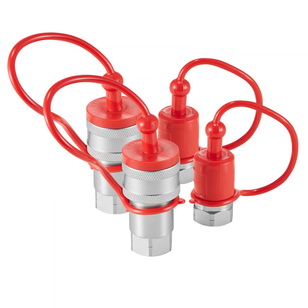 VEVOR 1/2" Tapered Hydraulic Couplers, 1/2" NPT Skid Steer Hydraulic Quick Connect Couplers with 4 Dust Caps (ISO5675)