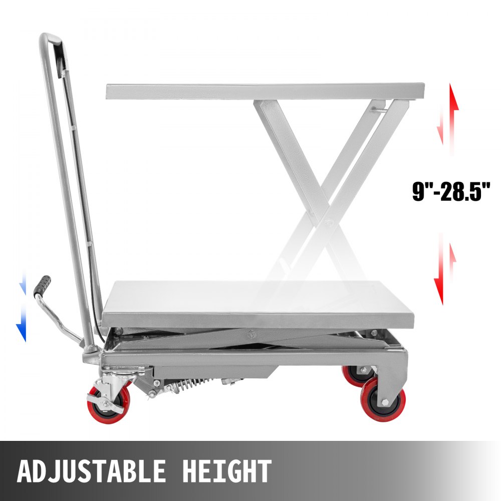 Hydraulic Scissor 500LBS Capacity, Cart Lift Table Cart 27.5-Inch Lifting Height, Manual Scissor Lift Table with 4 Wheels and Foot Pump, Elevating Hydraulic Cart for Material Handling, in Grey
