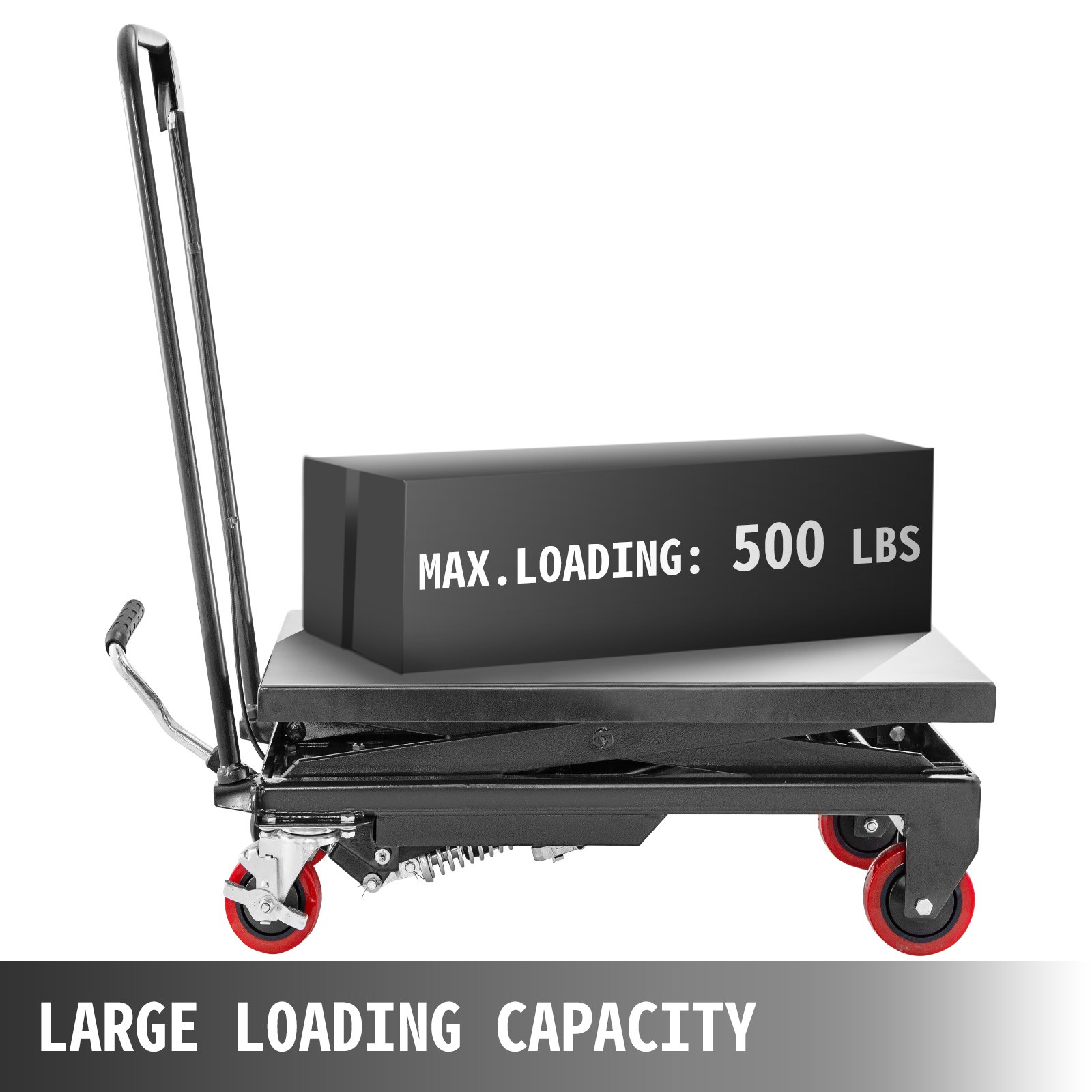 Hydraulic Scissor 500LBS Capacity, Cart Lift Table Cart 28.5-Inch Lifting Height, Manual Scissor Lift Table with 4 Wheels and Foot Pump, Elevating Hydraulic Cart for Material Handling in Black