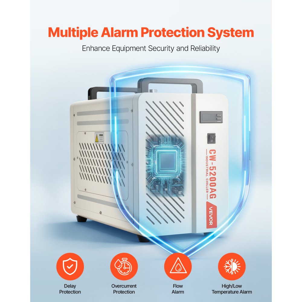 VEVOR industriële waterkoeler 1,6 kW, waterkoelsysteem met compressor, 7-liter tank, max. debiet 13 l/min, industriële waterkoeler voor CO2-lasergraveer- en snijmachines.