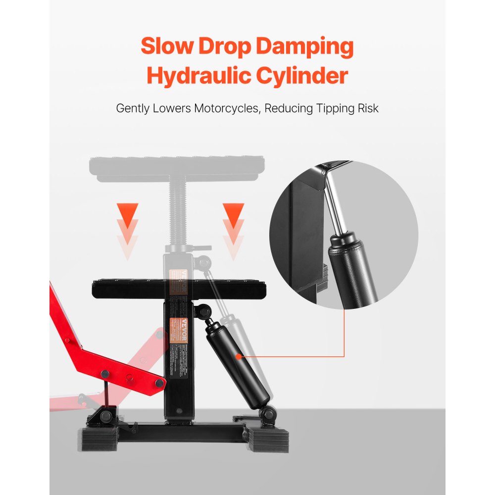 VEVOR Motorfiets Crossmotor Stand Lift Jack Heftafel (544 kg draagvermogen) in hoogte verstelbare hefstandaard met hydraulische heffunctie, in hoogte verstelbaar (250-465 mm) voor het repareren van motorcross