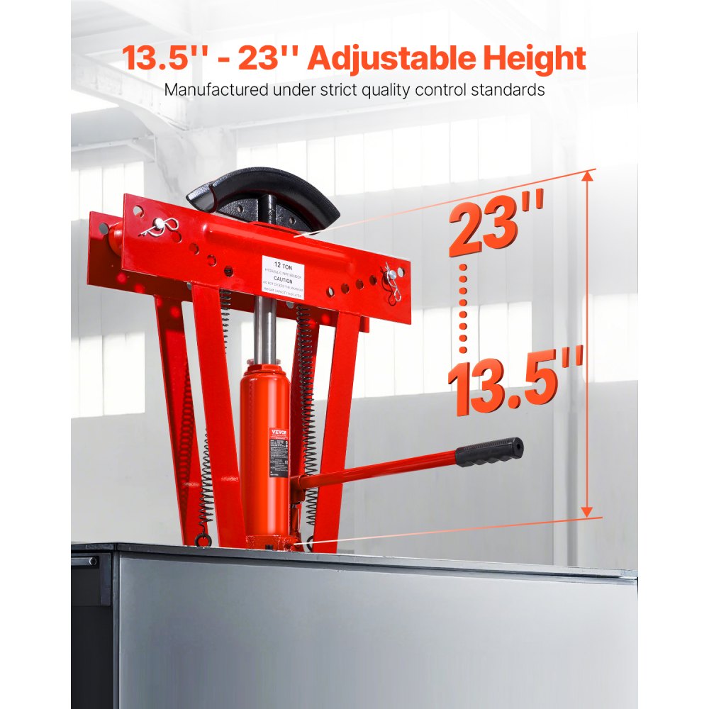 VEVOR hydraulische pijpenbuigmachine, 12-tons pijpenbuiger met 6 matrijzen (1/2, 3/4, 1, 1-1/4, 1-1/2, 2 inch), 90-180° pijpenbuiginrichting met verstelbare rollen voor het buigen van diverse soorten metaal.