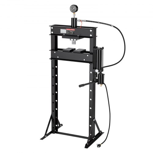 VEVOR hydraulische werkplaatspers 20 ton met 9 hoogte-instellingen voor staal, voor buigen, richten, persen en ponsen, handmatig en pneumatisch, met H-frame, manometer, 48 mm pons en antislip rubberen handgreep.