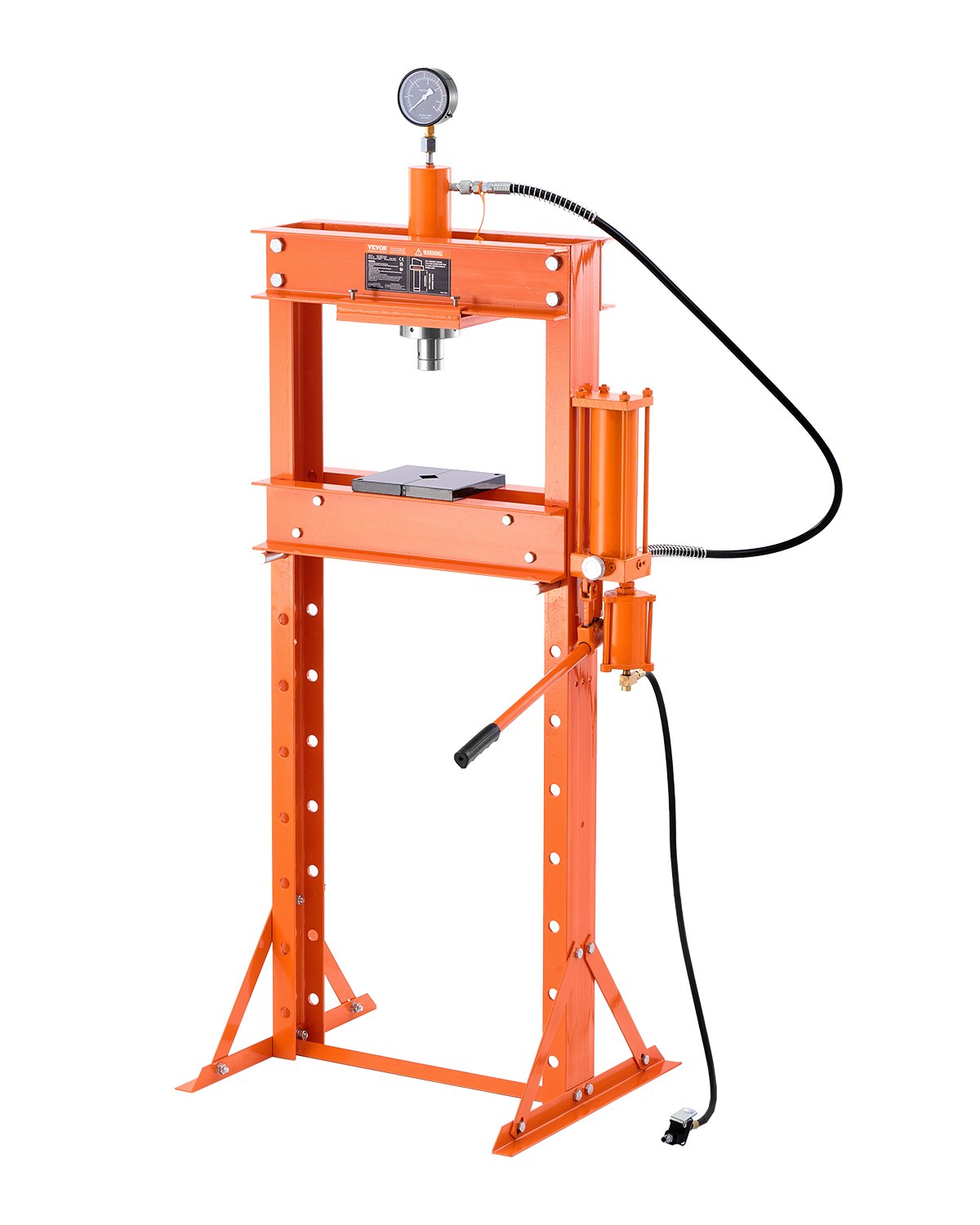 VEVOR 20 t hydraulische werkplaatspers (H-frame) met persplaat, verstelbare hydraulische pers (max. cilinder 14 cm) met driehoekige ondersteuning, geschikt voor buigen, richten en ponsen Oranje