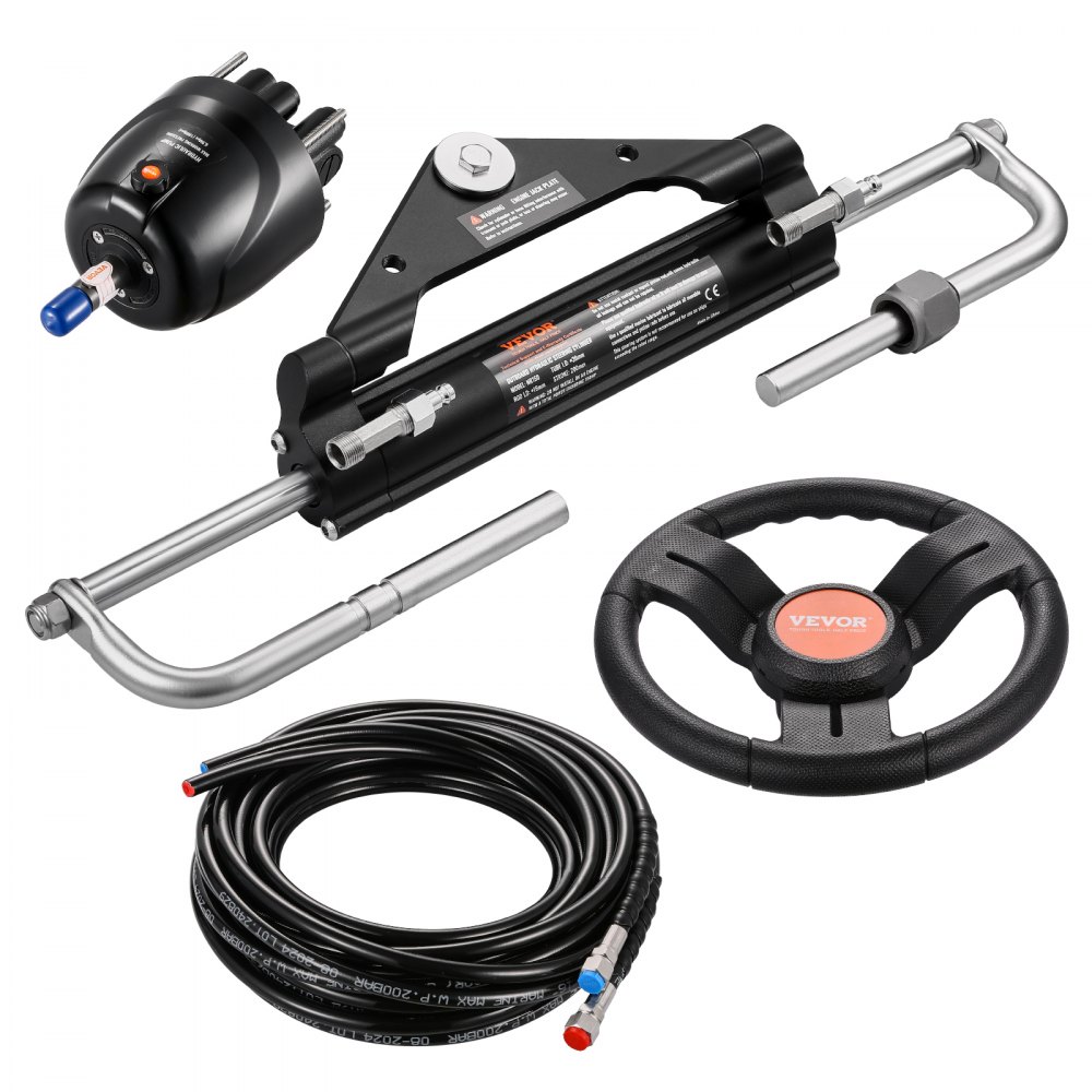VEVOR 150 pk hydraulische buitenboordmotorstuurset, hydraulisch bootstuursysteem met 342,9 mm stuurwiel, stuurpomp, hydraulische cilinder en twee 7924,8 mm slangen voor enkelvoudige motorboten