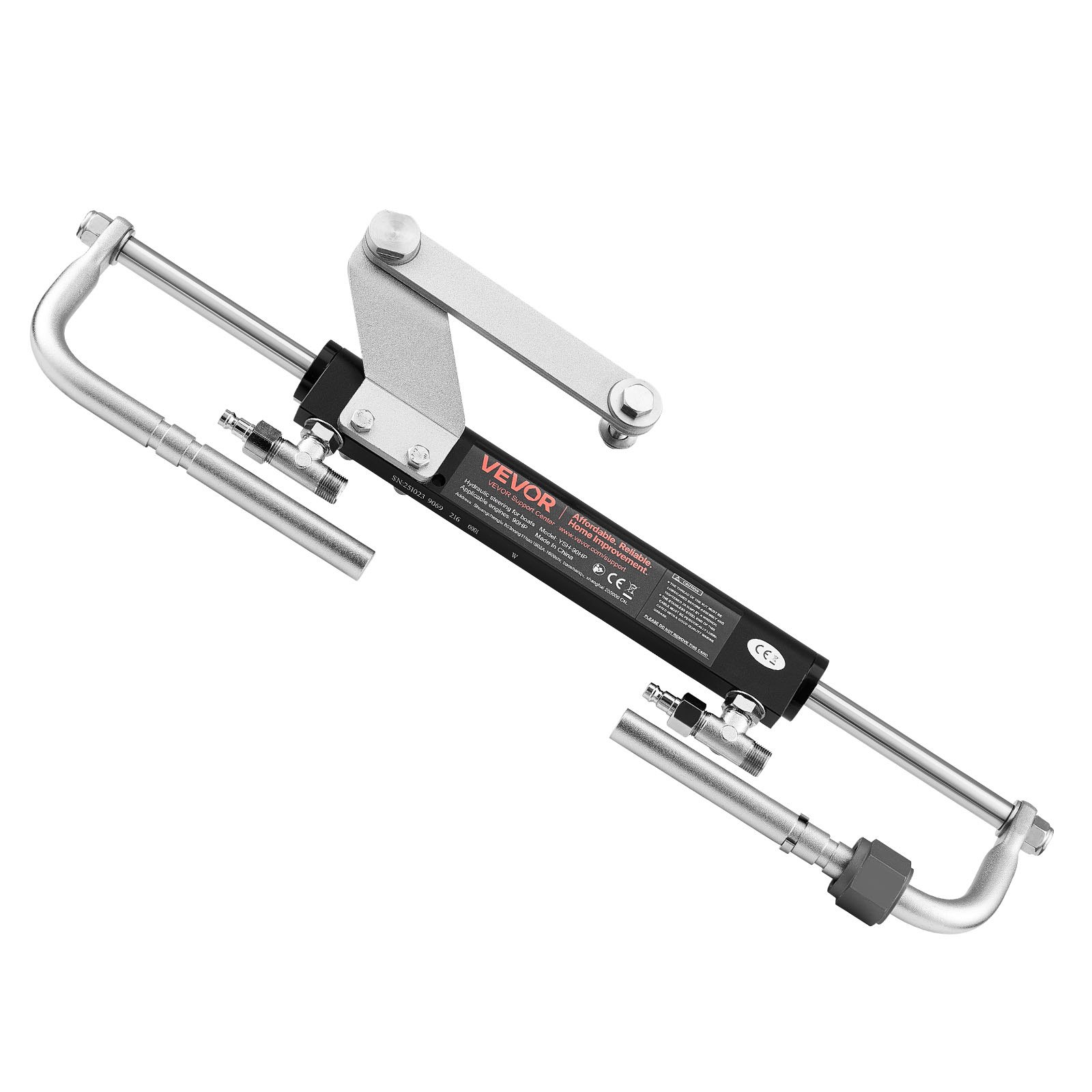 VEVOR Hydraulic Steering Kit, 90 HP, Marine Boat Hydraulic Steering System, with 6.9 MPa/1000 psi Helm Pump, Two-Way Lock Cylinder, and 24 ft High-Strength Hoses, for Single Station, Single-Engine Use