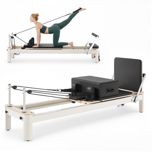 VEVOR Pilates Reformer met aluminium frame, 181 kg, 2350 x 690 x 945 mm. Ideaal voor thuisgyms en studio's, met stille slede, verstelbare hoofdsteun, Pilates box, jumpboard en voetbanden.