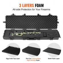VEVOR Rifle Hard Case with 3 Layers of Fully Protective Foam, Lockable Hard Gun Case, Waterproof & Rollable Long Gun Case, for 50" Rifles or Shotguns