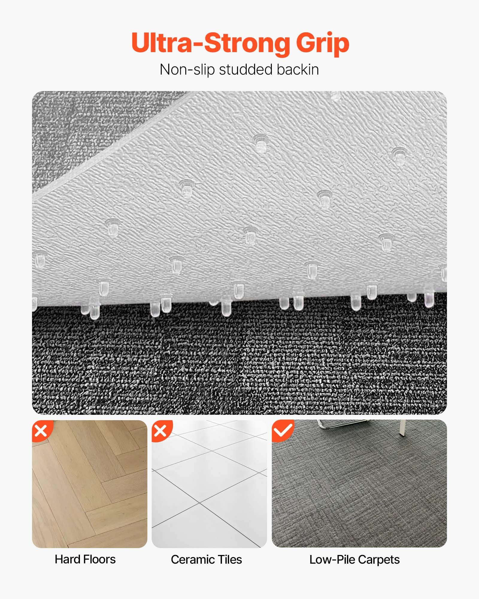 VEVOR Stoelmat Vloerbeschermingsmat (1225 x 915 mm) Kantoorstoelmat Antislip PVC Stoelmat met Noppen, Soepel Glijdend Onder Bureaumat voor Thuiskantoor (Rechthoekig)