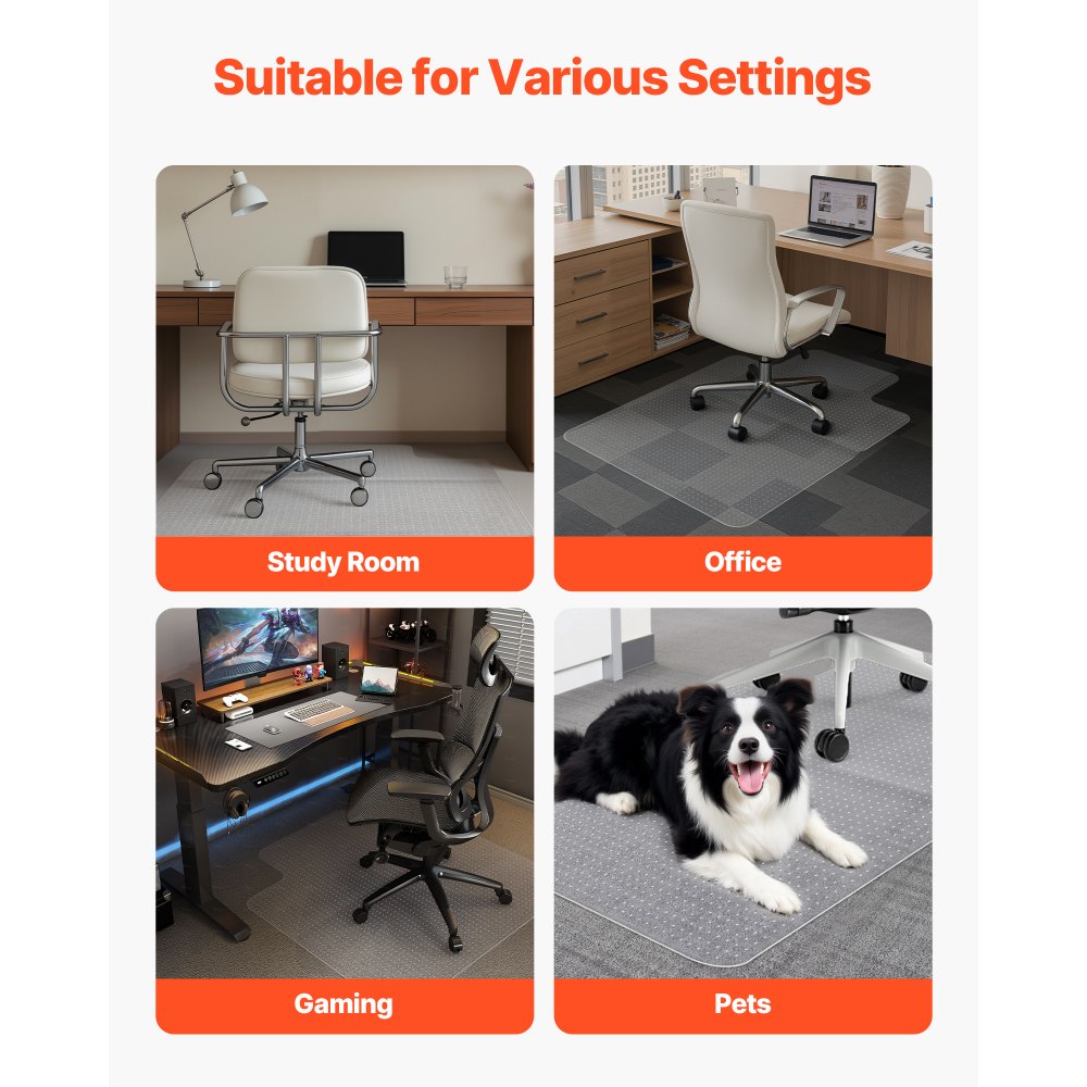 VEVOR Chair Mat with Lip, 36 x 48-inch Office Chair Mat for Low Pile Carpeted Floors, Plastic Floor Protector Rug with Studded, Non-Slip & Easy to Clean, Smooth Glide Under Desk Rug for Home Office