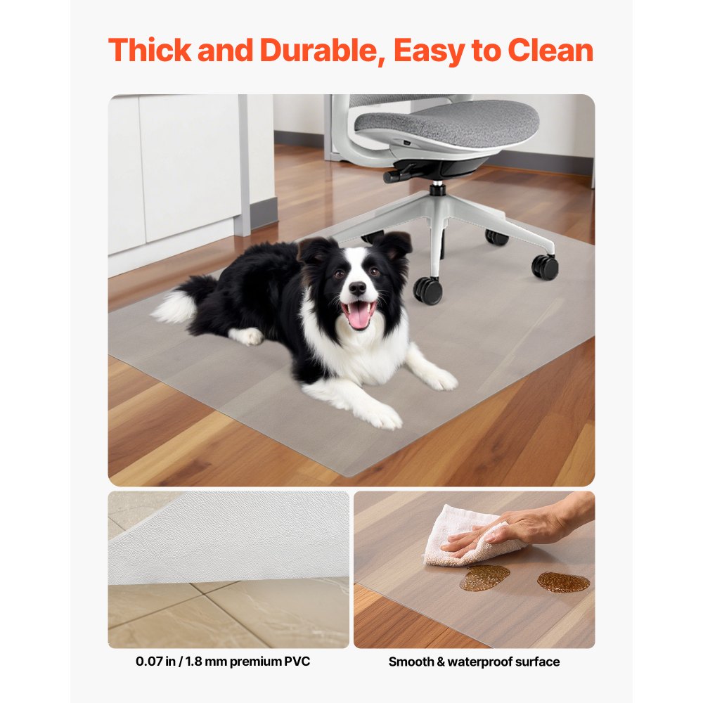 VEVOR Chair Mat, 36 x 48-inch Transparent Office Chair Mat for Hard Floors, Floor Protector for Rolling Chairs, Non-Slip & Easy to Clean, Smooth Glide Under Desk Rug for Home Office (Rectangular)
