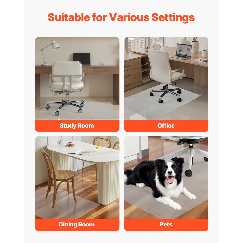 VEVOR Chair Mat, 36 x 48-inch Transparent Office Chair Mat for Hard Floors, Floor Protector for Rolling Chairs, Non-Slip & Easy to Clean, Smooth Glide Under Desk Rug for Home Office (Rectangular)