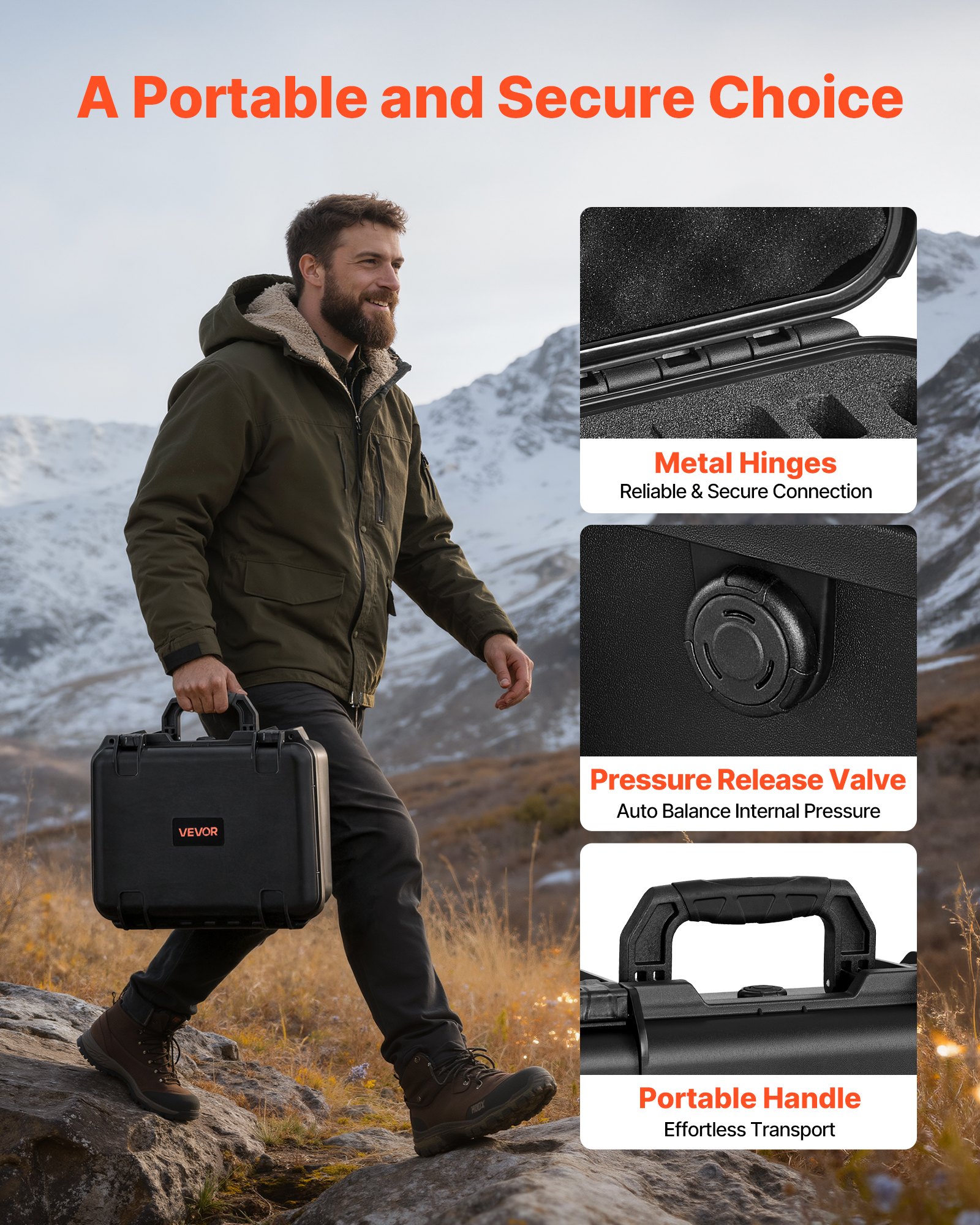 VEVOR Hardcase voor 4 pistolen, pistoolkoffer met XPE-schuiminzetstuk 404x319x192 mm, waterdichte pistoolkoffer met aanpasbaar interieur en draaghandvat, voor pistolen, lenzen en camera's