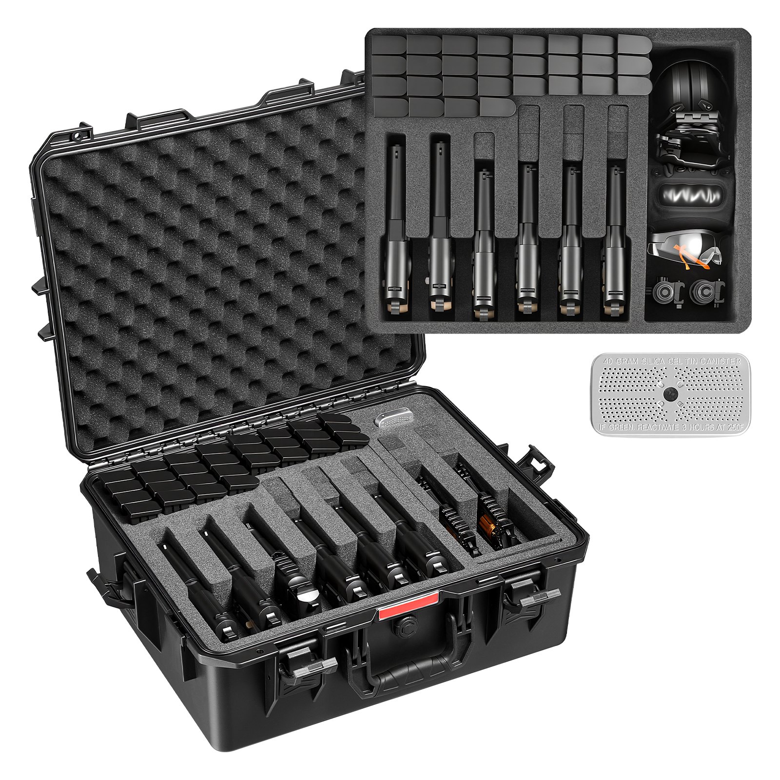 VEVOR Hardcase voor 8 pistolen, pistoolkoffer met XPE-schuiminzetstuk 556x455x225 mm, waterdichte pistoolkoffer met aanpasbaar interieur en draaghandvat, voor pistolen, lenzen en camera's