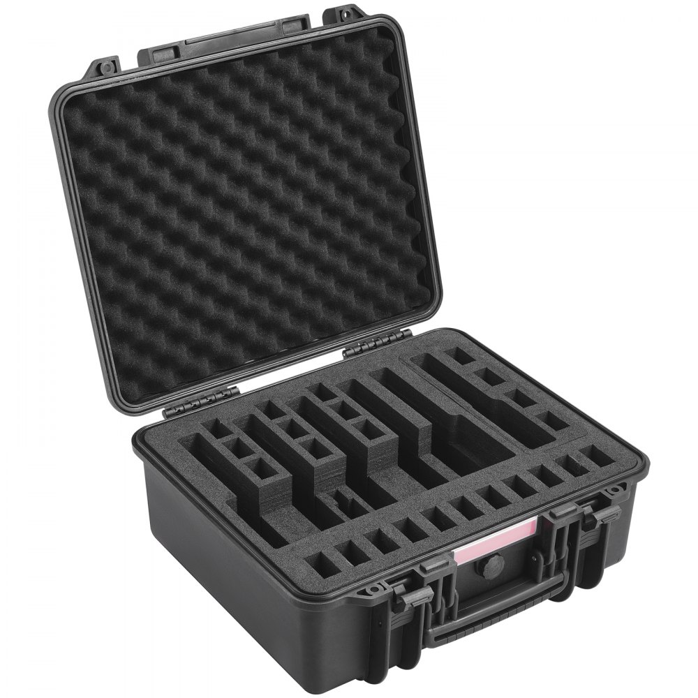 VEVOR Harde pistoolkoffer met voorgesneden voering, waterdichte en stofdichte harde koffer voor 6 pistolen, 19,3 × 17,1 × 8,3 inch, afsluitbare pistoolkoffer, zwart