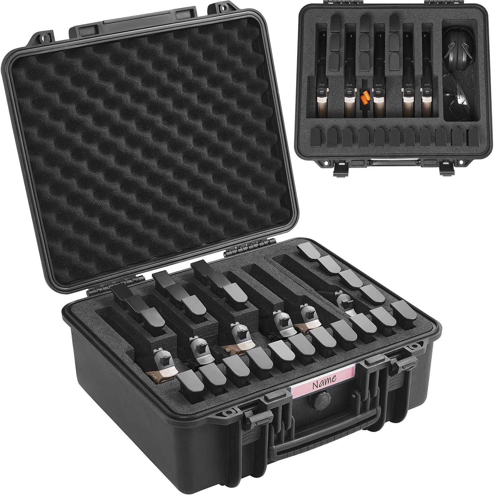 VEVOR Harde pistoolkoffer met voorgesneden voering, waterdichte en stofdichte harde koffer voor 6 pistolen, 19,3 × 17,1 × 8,3 inch, afsluitbare pistoolkoffer, zwart