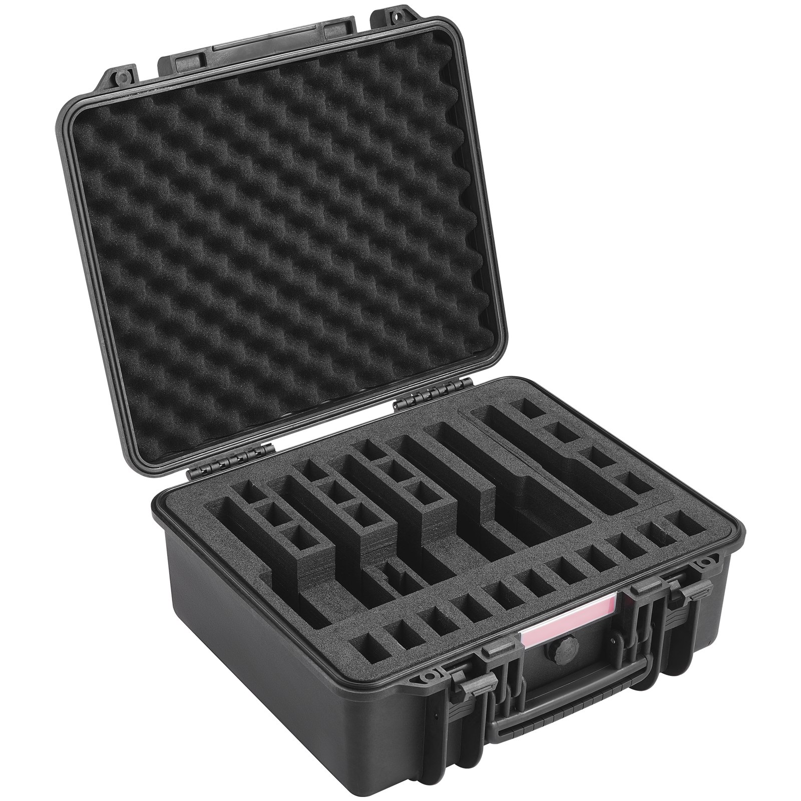 VEVOR Harde pistoolkoffer met voorgesneden voering, waterdichte en stofdichte harde koffer voor 6 pistolen, 19,3 × 17,1 × 8,3 inch, afsluitbare pistoolkoffer, zwart